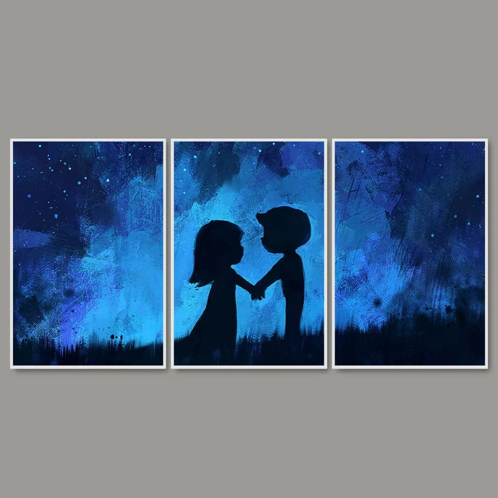 Beautiful Couple in Love Holding Hands Floating Canvas Wall Painting Set of Three