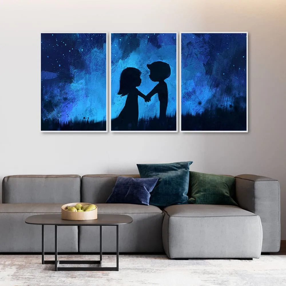 Beautiful Couple in Love Holding Hands Floating Canvas Wall Painting Set of Three