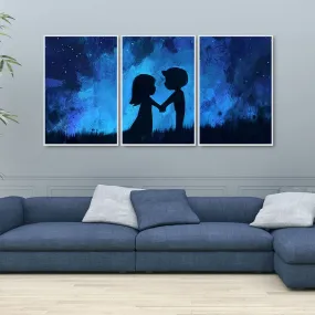 Beautiful Couple in Love Holding Hands Floating Canvas Wall Painting Set of Three