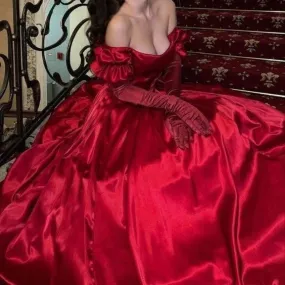 Beautiful Red Off The Shoulder Satin A-line Prom Dress SH1296