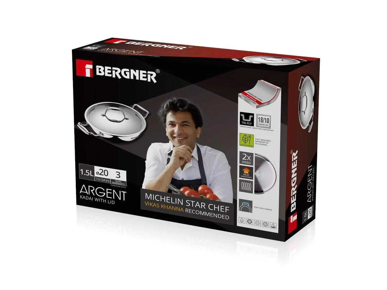 Bergner Argent Triply Stainless Steel Kadai