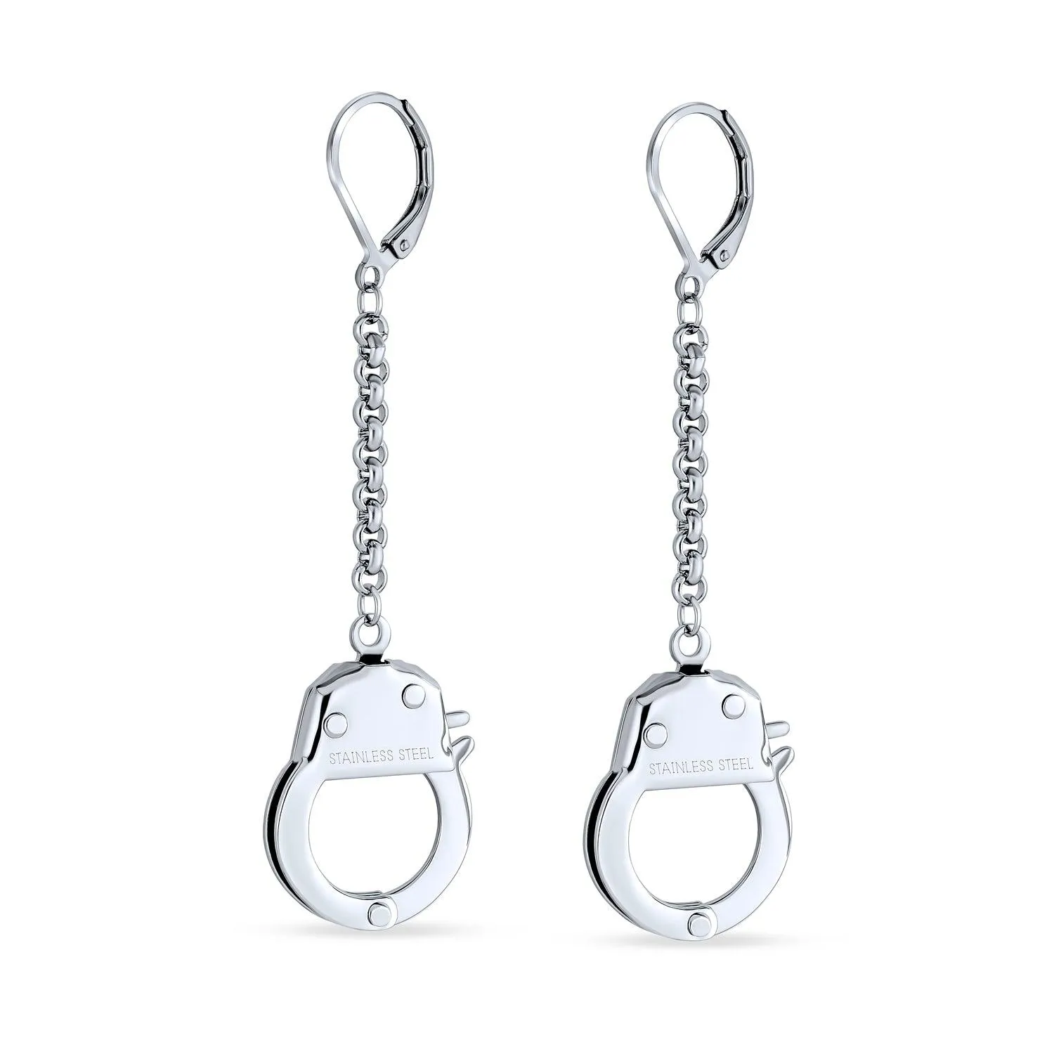 BFF Couples Ladies Silver Black Handcuffs Dangle Earrings Stainless