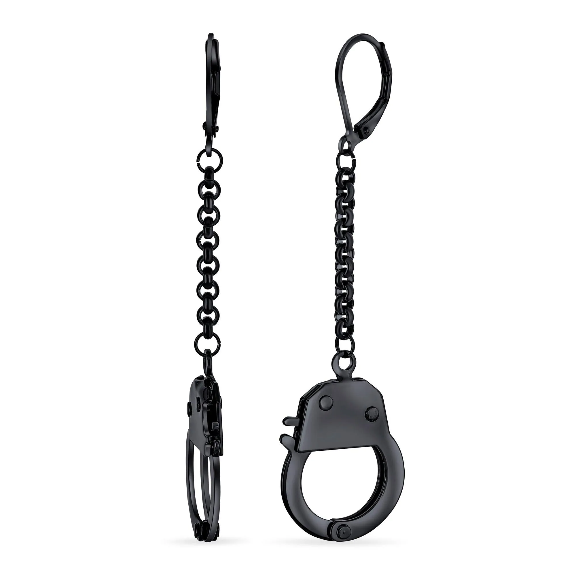 BFF Couples Ladies Silver Black Handcuffs Dangle Earrings Stainless