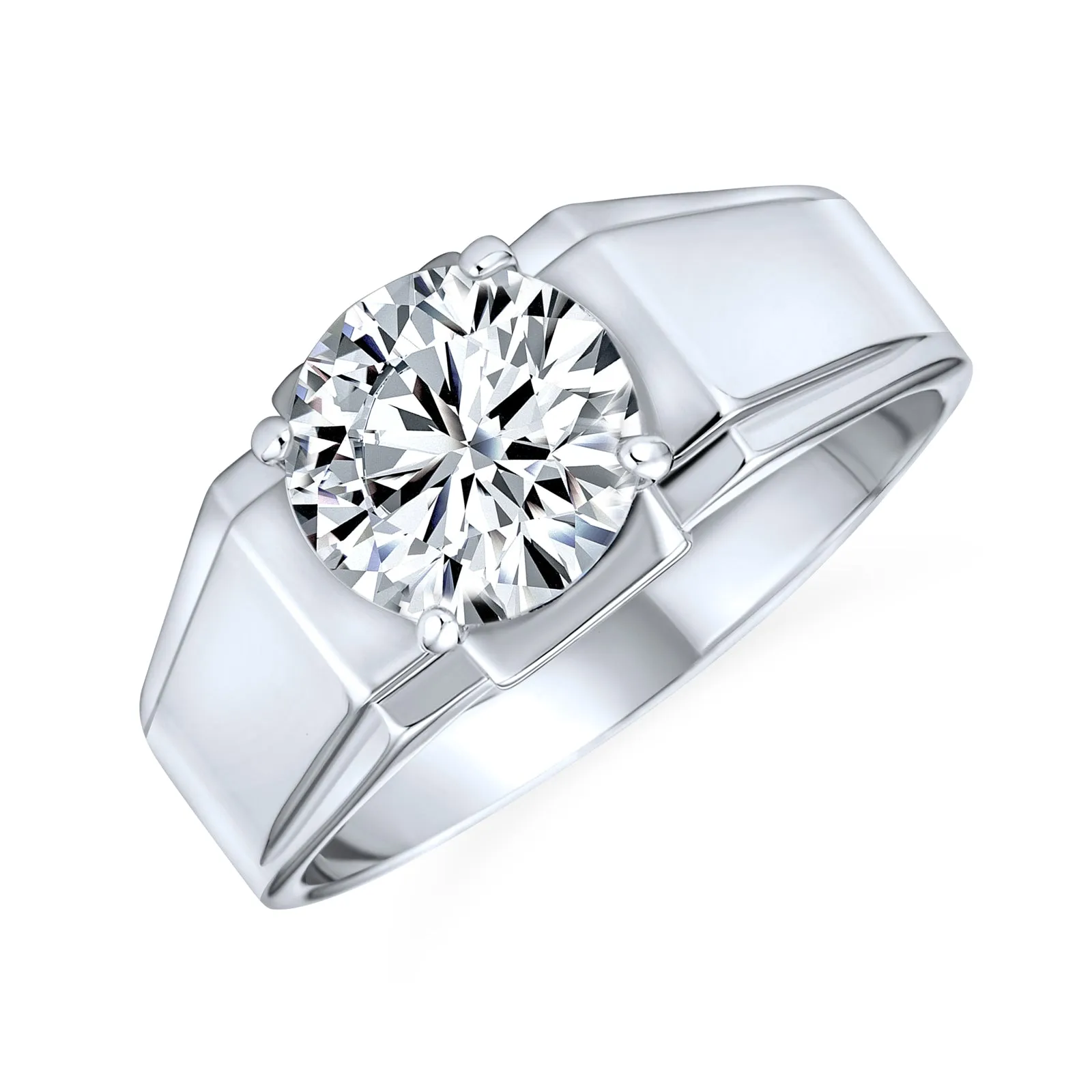 Big Oval Solitaire AAA CZ Unisex Men's Statement Engagement Wedding Ring Silver