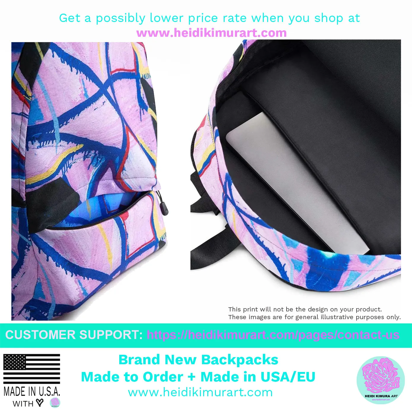 Black Alphabet Print Backpack, Best Durable Fits 15" Laptop Backpack- Made in USA/ EU