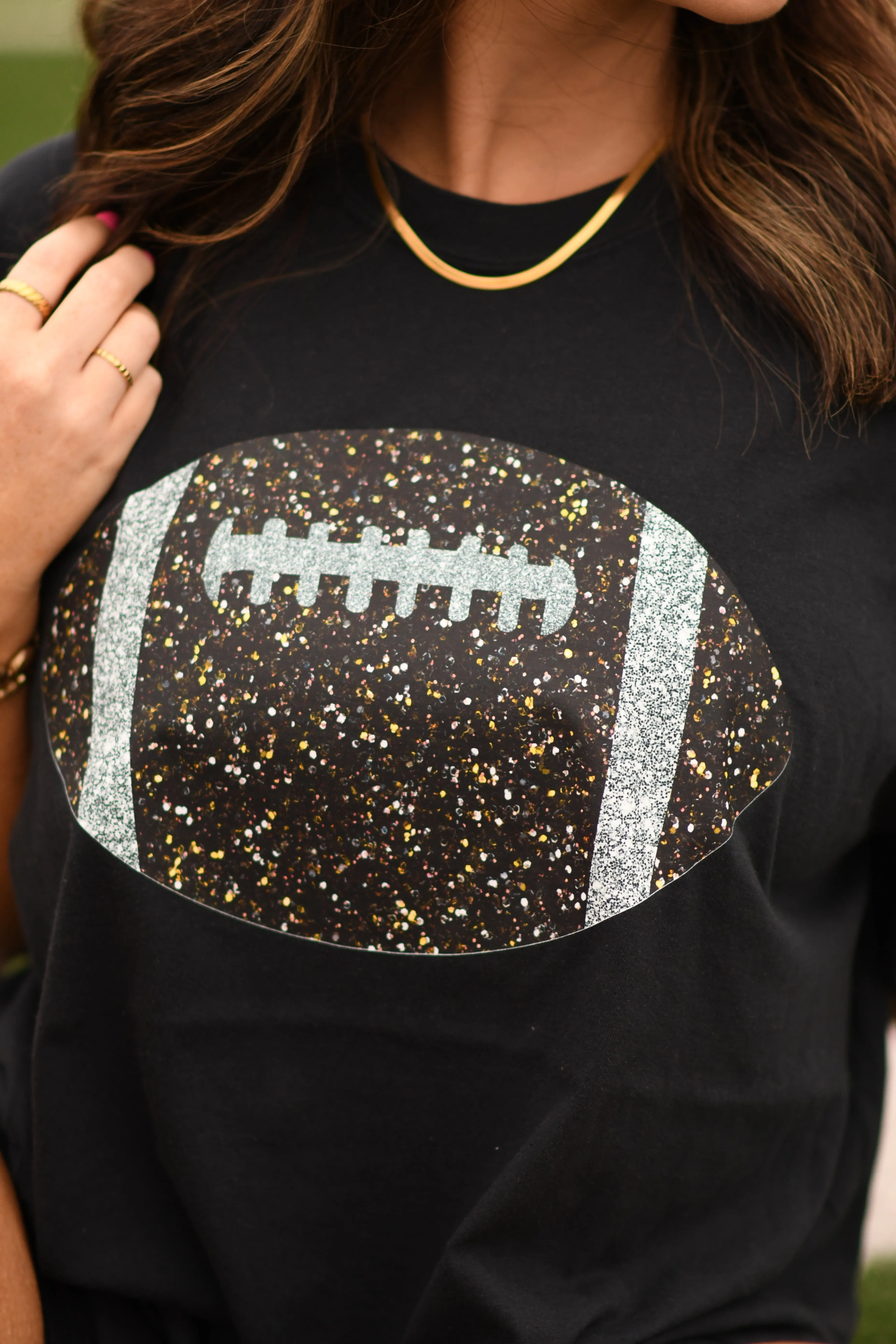 Black Faux Glitter Football Tee