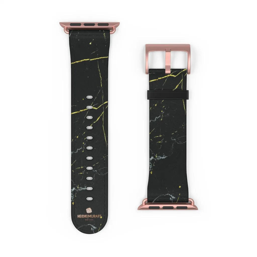 Black Marble Print Apple Watch Band, 38mm/42mm Band For Apple Watch- Made in USA