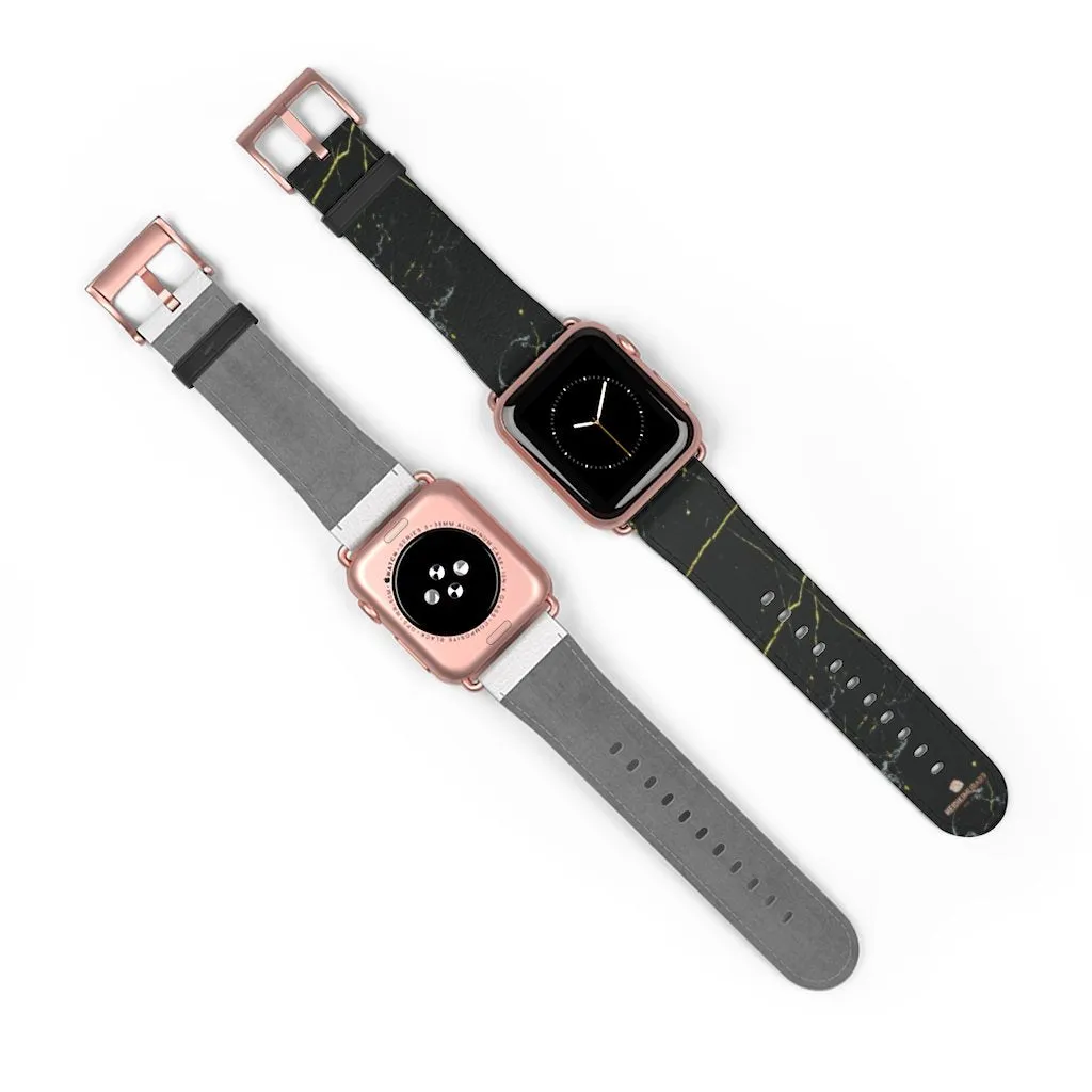 Black Marble Print Apple Watch Band, 38mm/42mm Band For Apple Watch- Made in USA