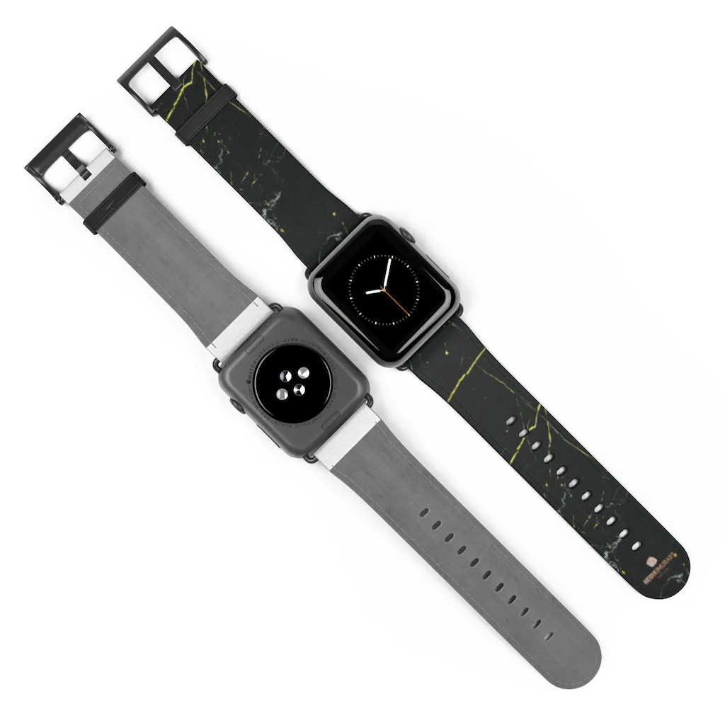 Black Marble Print Apple Watch Band, 38mm/42mm Band For Apple Watch- Made in USA