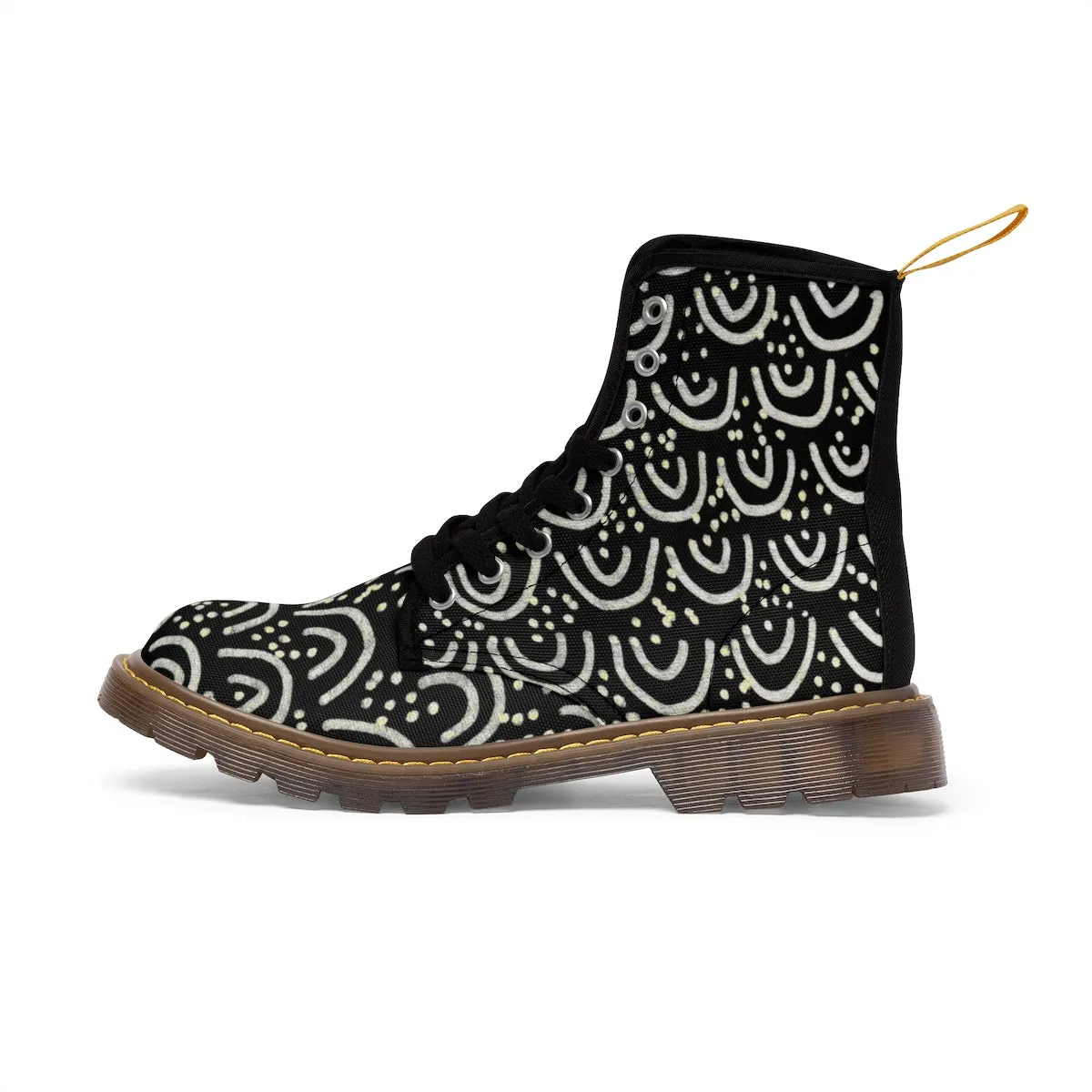 Black Mermaid Men's Winter Boots, Mermaid Scale Print Designer Men's  Boots Shoes