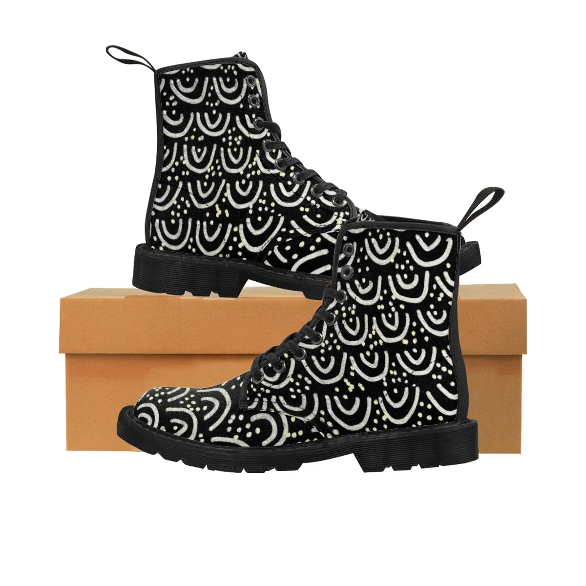 Black Mermaid Men's Winter Boots, Mermaid Scale Print Designer Men's  Boots Shoes