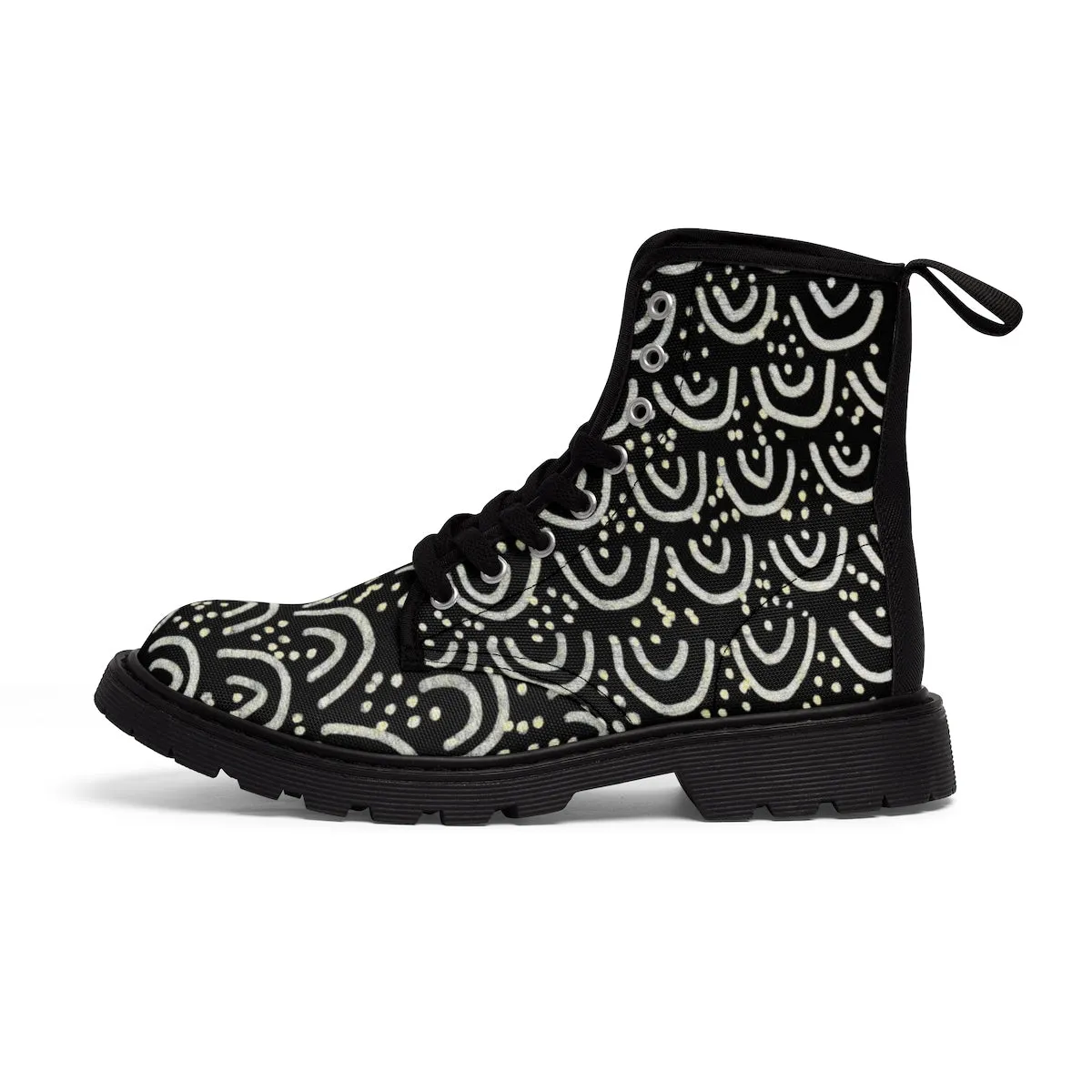 Black Mermaid Men's Winter Boots, Mermaid Scale Print Designer Men's  Boots Shoes