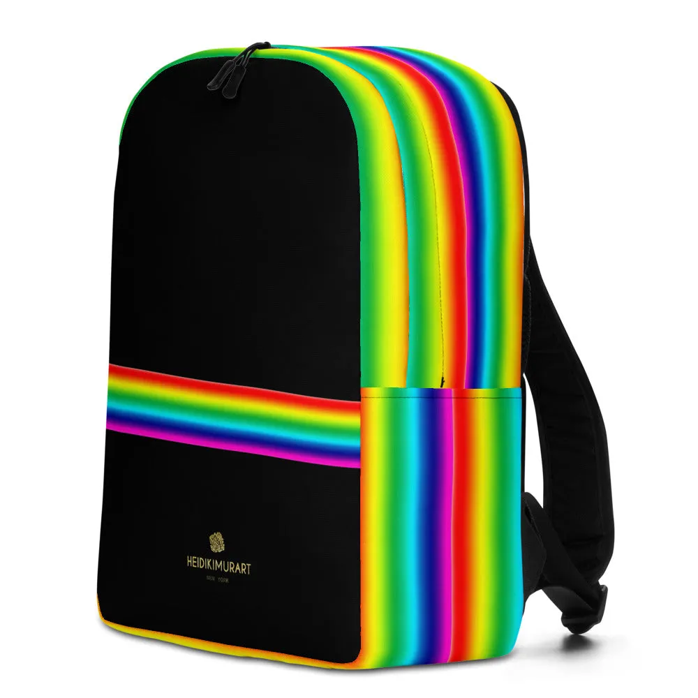 Black Rainbow Stripe Backpack, Gay Pride Striped Minimalist Laptop Backpack- Made in EU