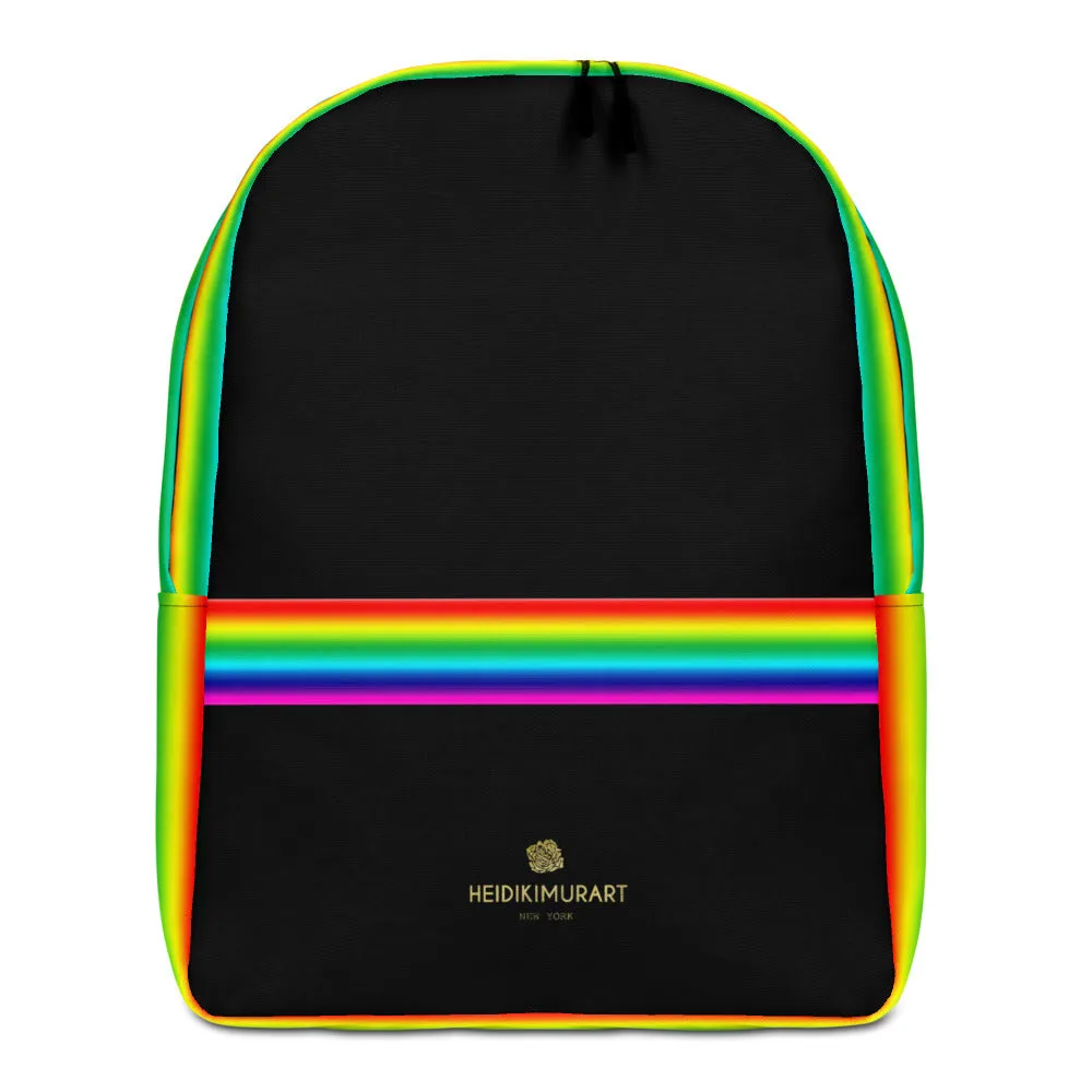 Black Rainbow Stripe Backpack, Gay Pride Striped Minimalist Laptop Backpack- Made in EU