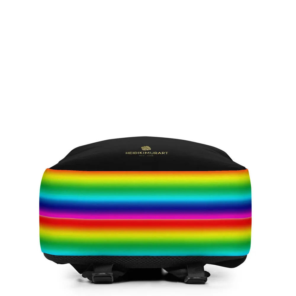 Black Rainbow Stripe Backpack, Gay Pride Striped Minimalist Laptop Backpack- Made in EU