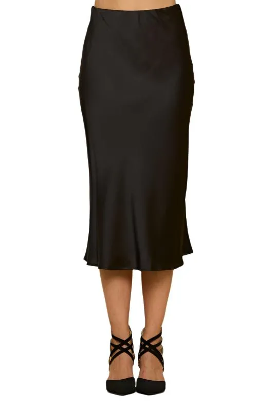 Black Satin Midi Skirt