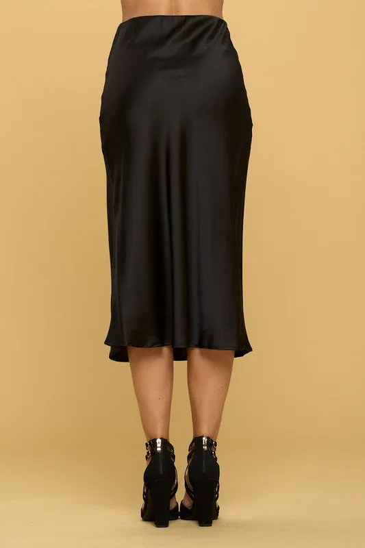 Black Satin Midi Skirt