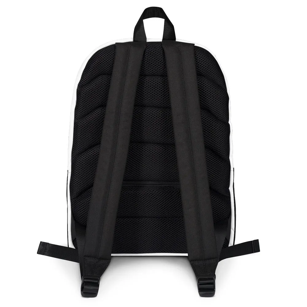 Black Striped Backpack, White Horizontal Stripe Travel Work Laptop Backpack- Made in USA/EU