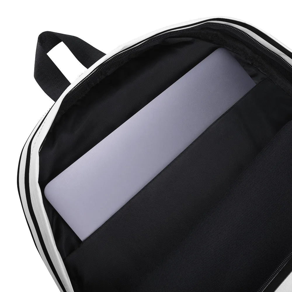 Black Striped Backpack, White Horizontal Stripe Travel Work Laptop Backpack- Made in USA/EU