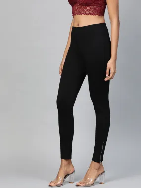 Black Zipper-at-Hem Jeggings