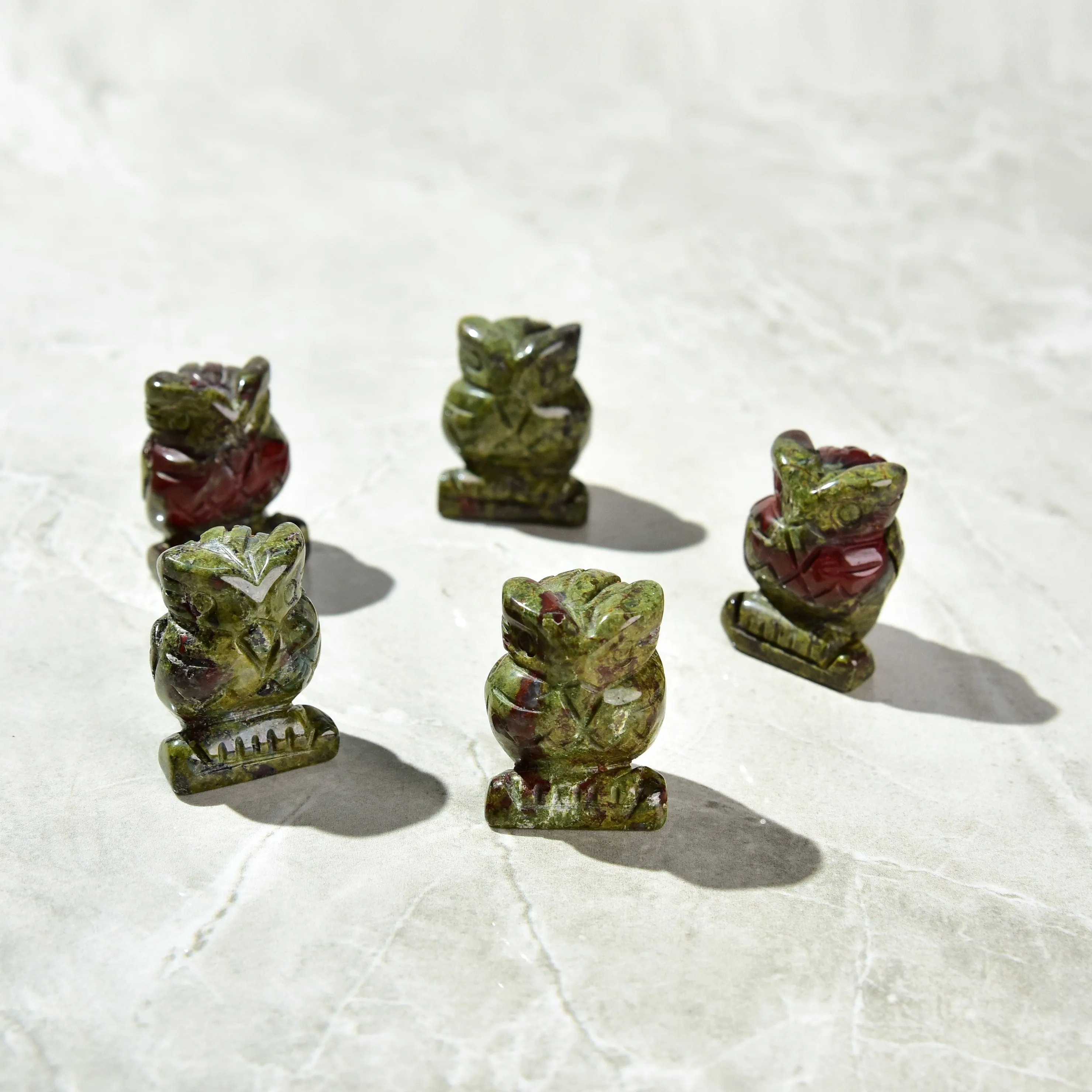 Bloodstone Owl 1.5 Natural Gemstone Carving