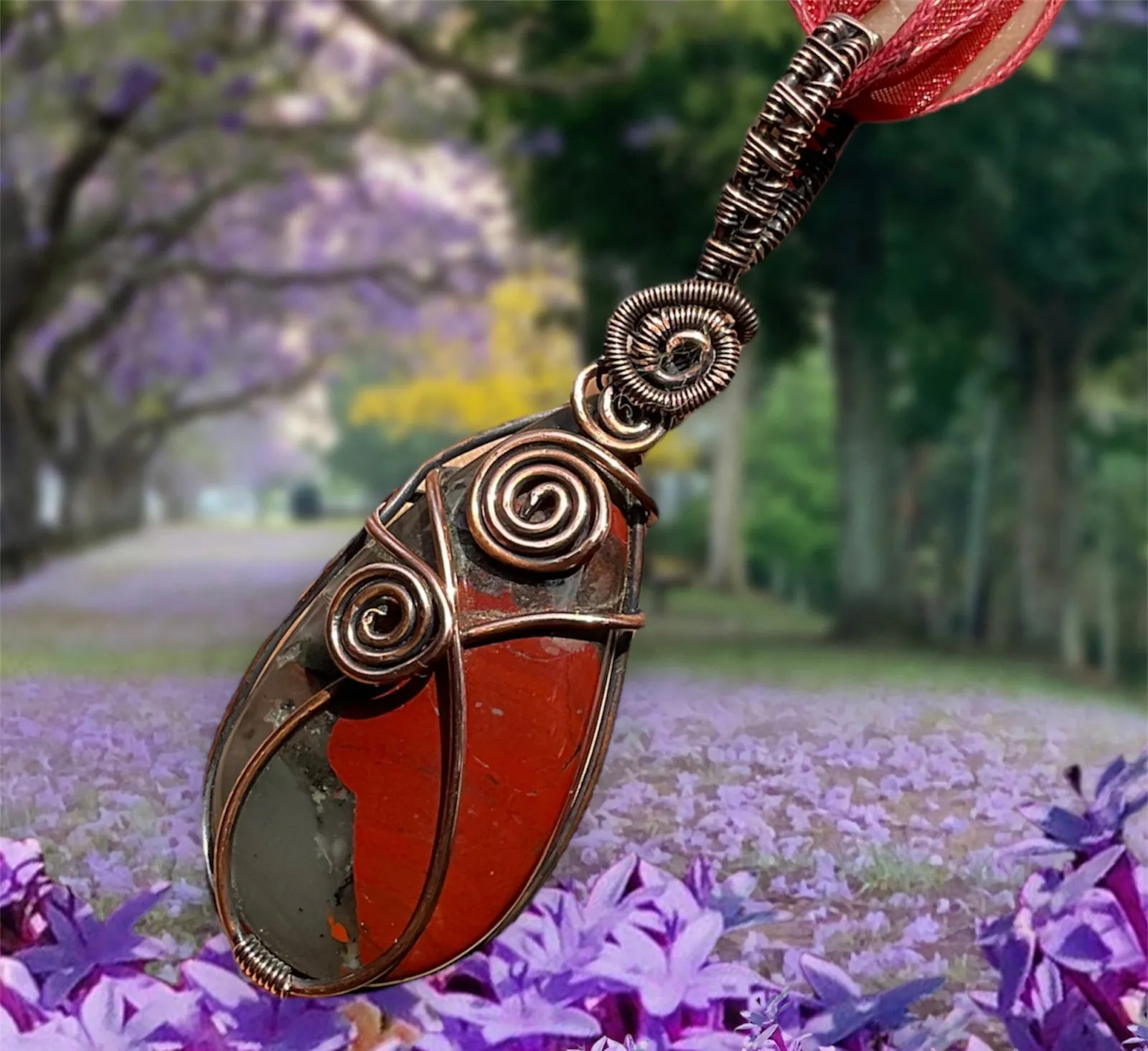 Bloodstone Pear Shaped Wire Wrapped Pendant