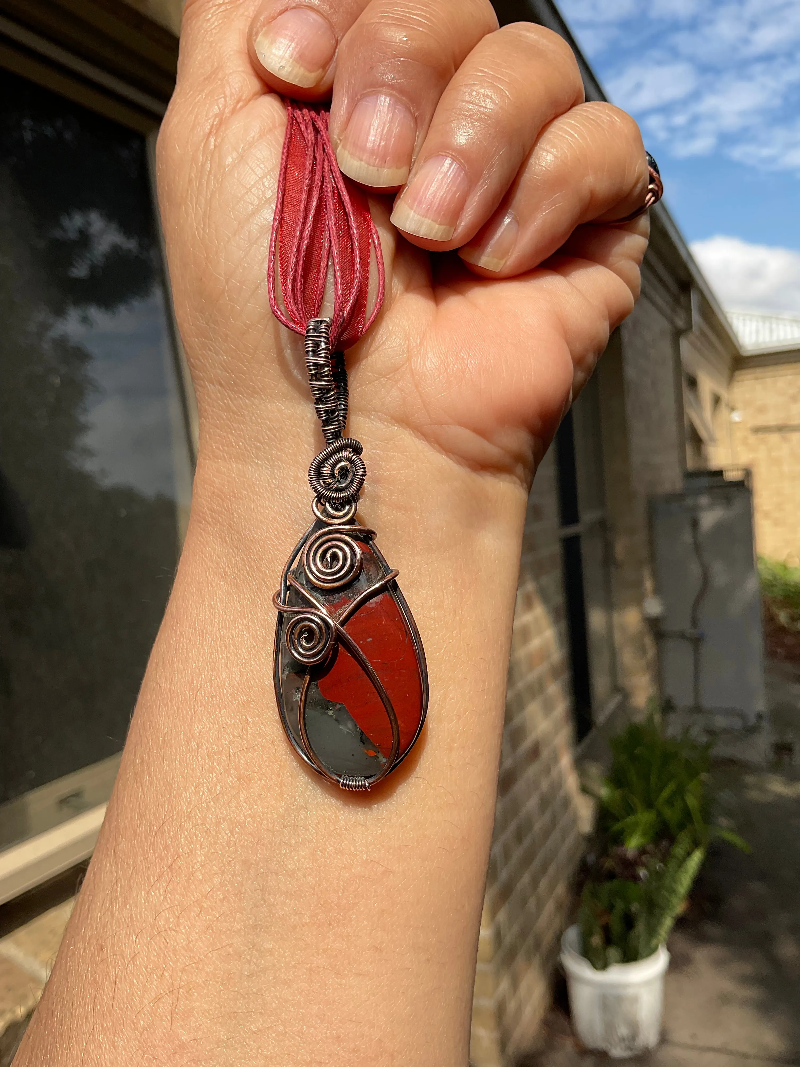 Bloodstone Pear Shaped Wire Wrapped Pendant