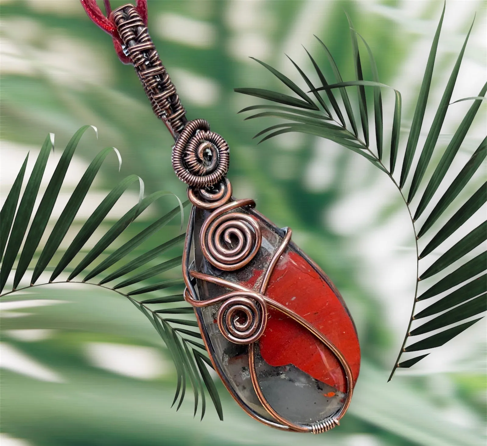 Bloodstone Pear Shaped Wire Wrapped Pendant