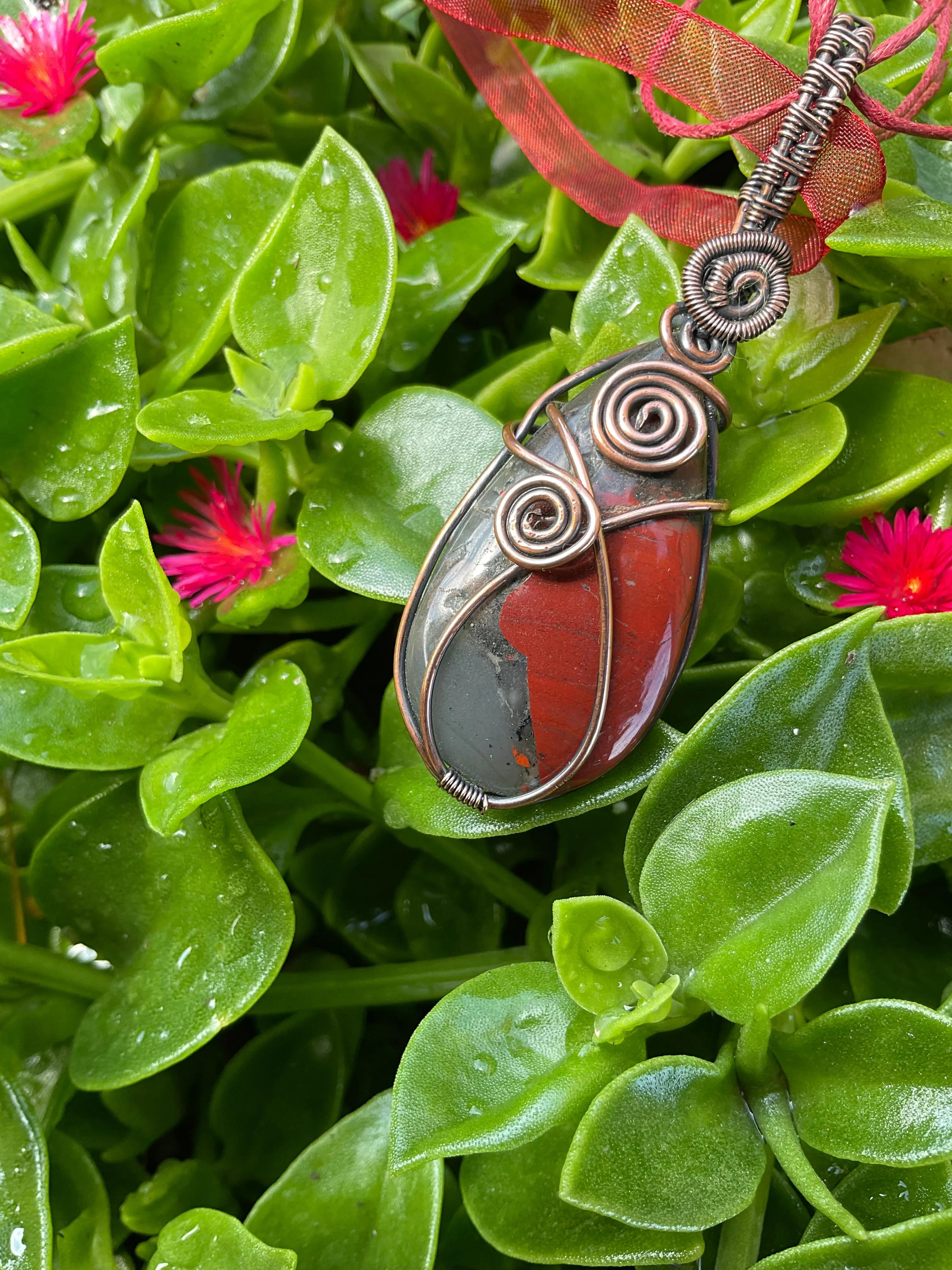 Bloodstone Pear Shaped Wire Wrapped Pendant