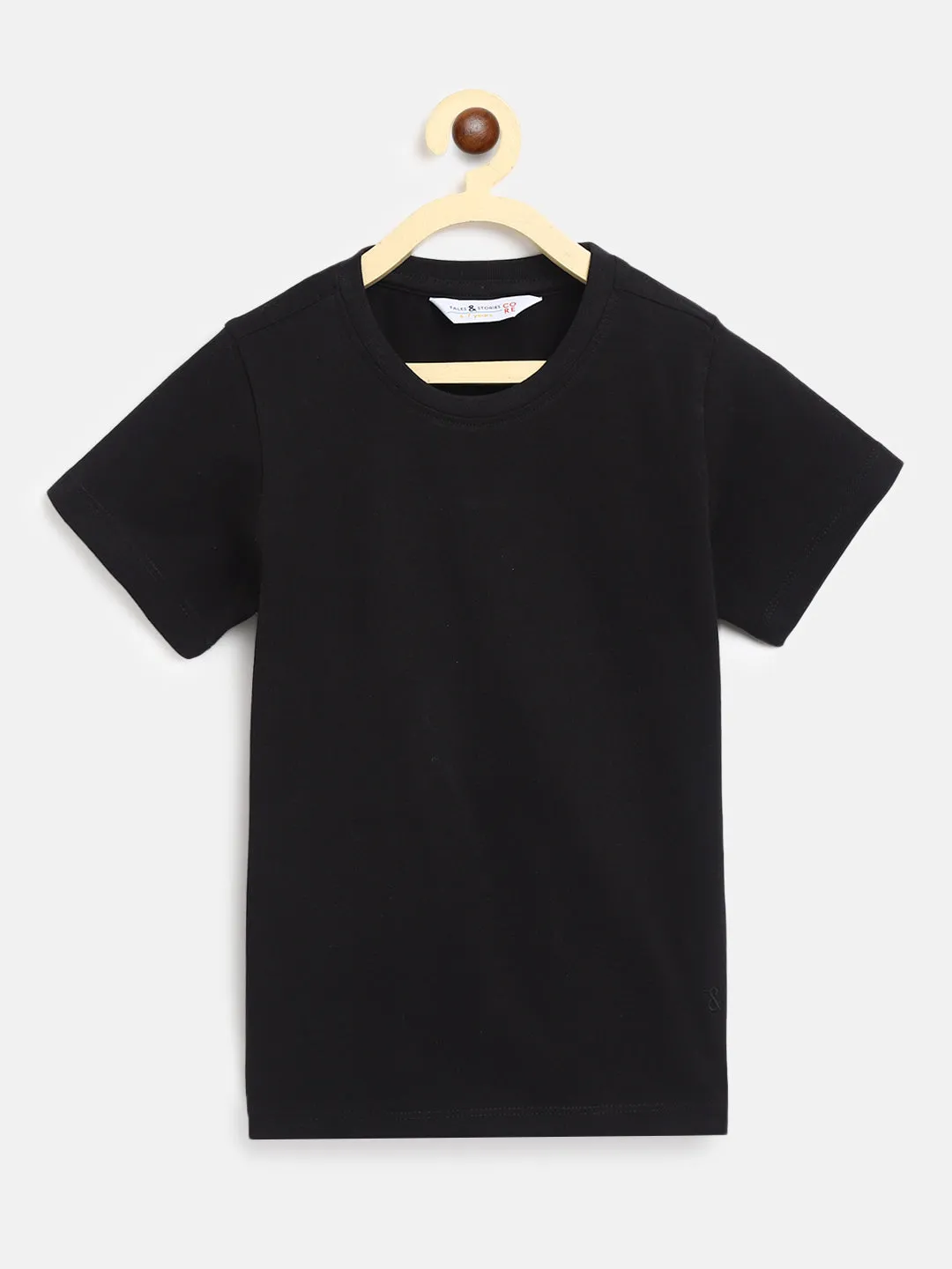 Boys Black Solid Cotton T-Shirt