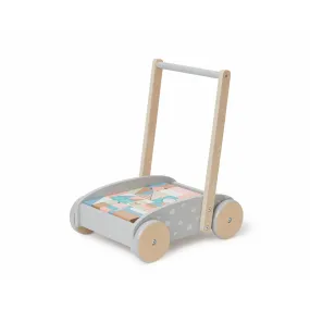 Bubble Wooden Baby Push Cart & Walker with 45 Building Blocks