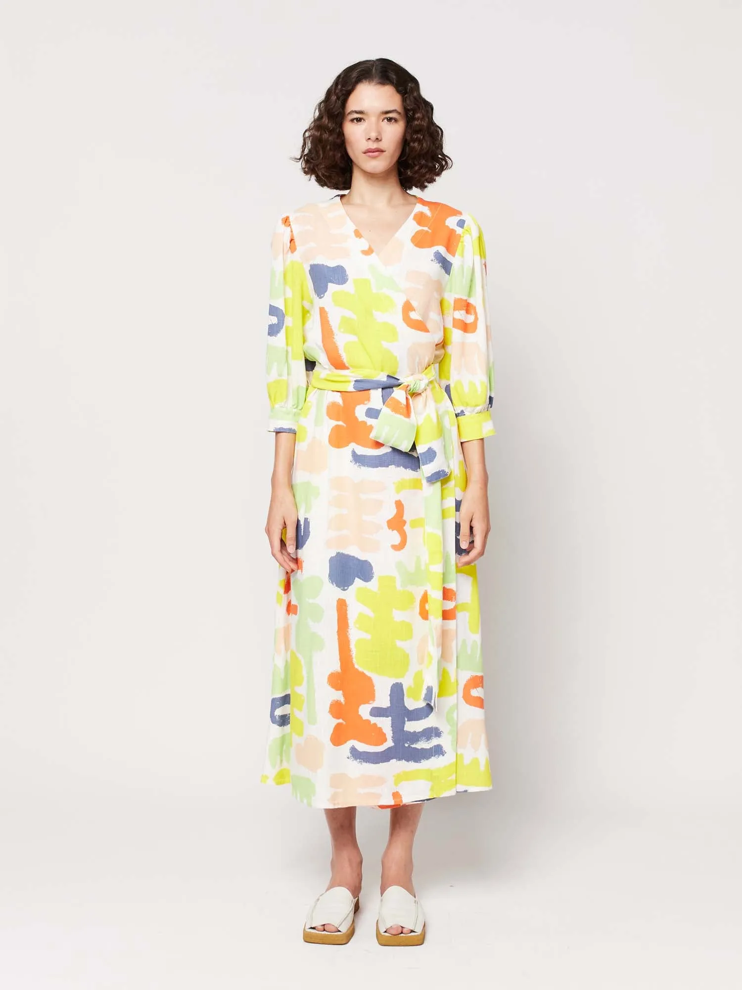 Carnival Print V-neck Wrapped Dress