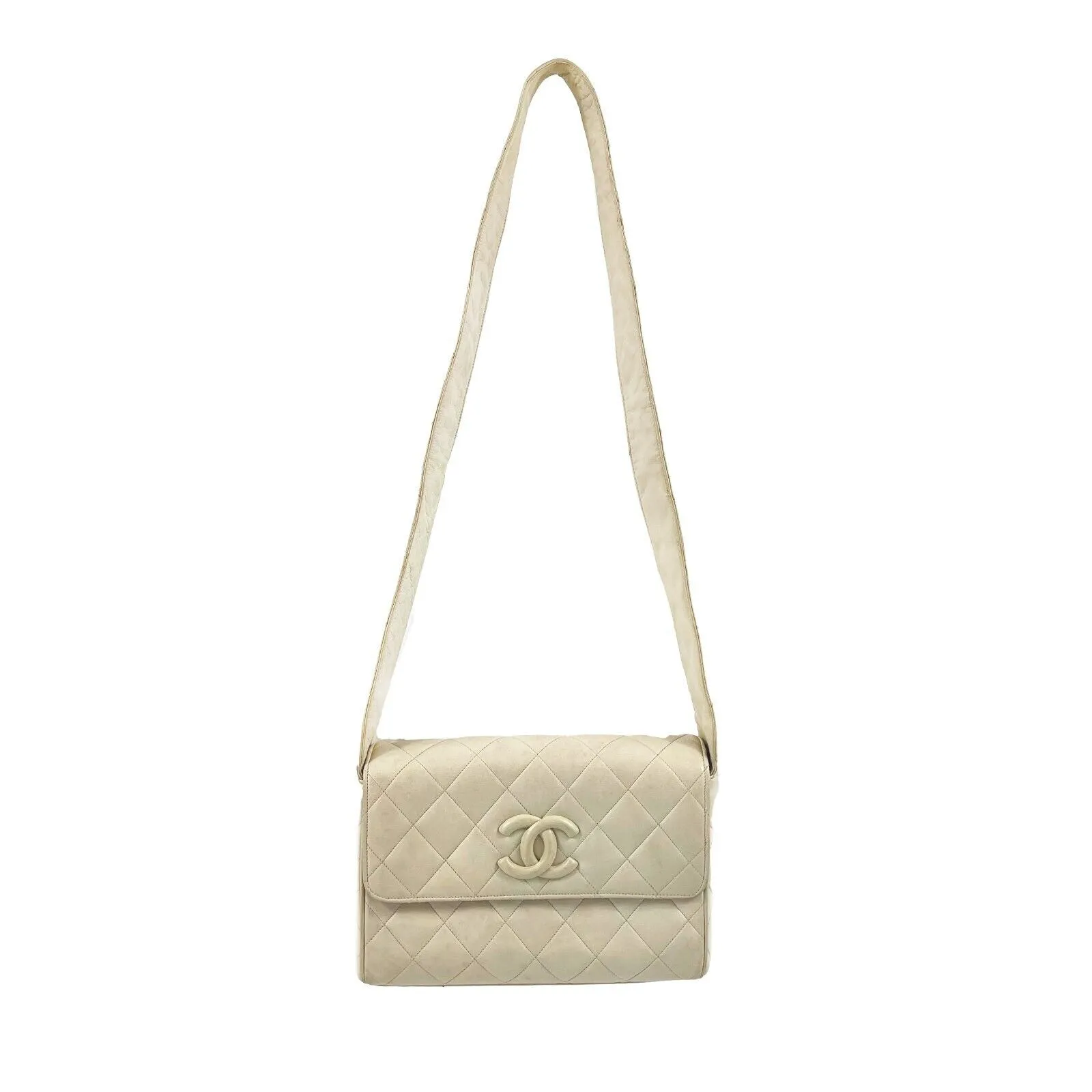 CHANEL - CC Quilted Leather Flap - Ecru/ Gold-tone - Shoulder Bag/ Crossbody