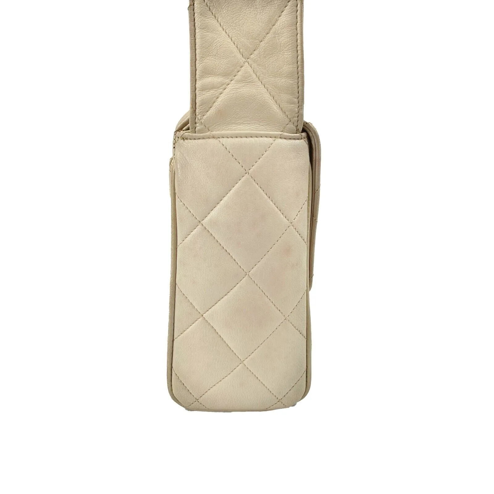 CHANEL - CC Quilted Leather Flap - Ecru/ Gold-tone - Shoulder Bag/ Crossbody