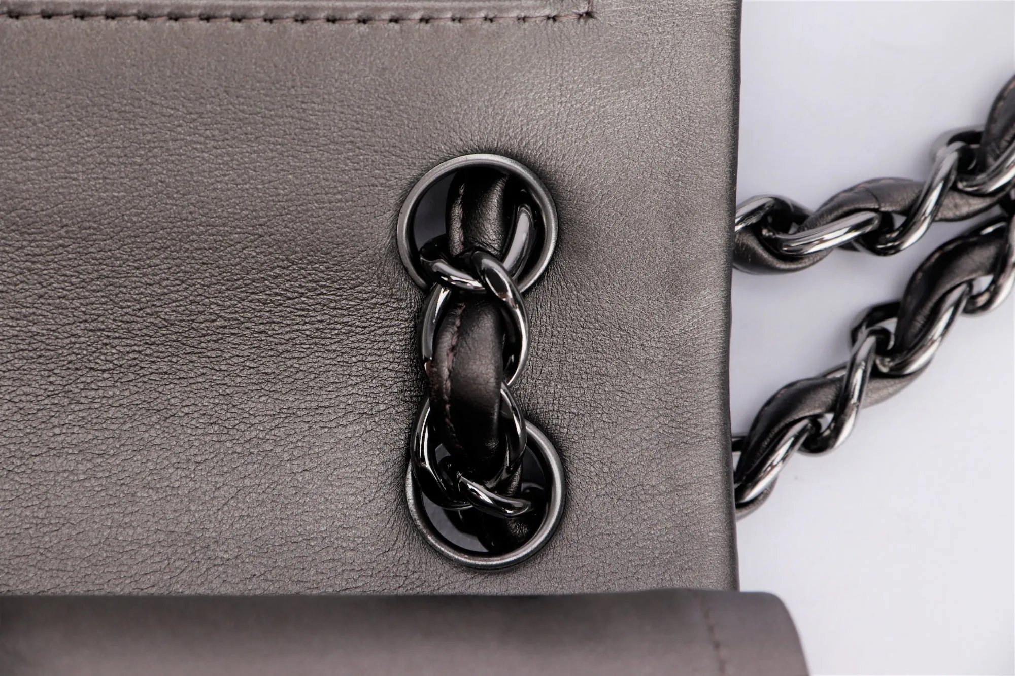 Chanel Classic Flap (1879xxxx) Jumbo Size, Metallic Grey Lambskin, Silver Hardware, with Dust Cover & Box, no Card