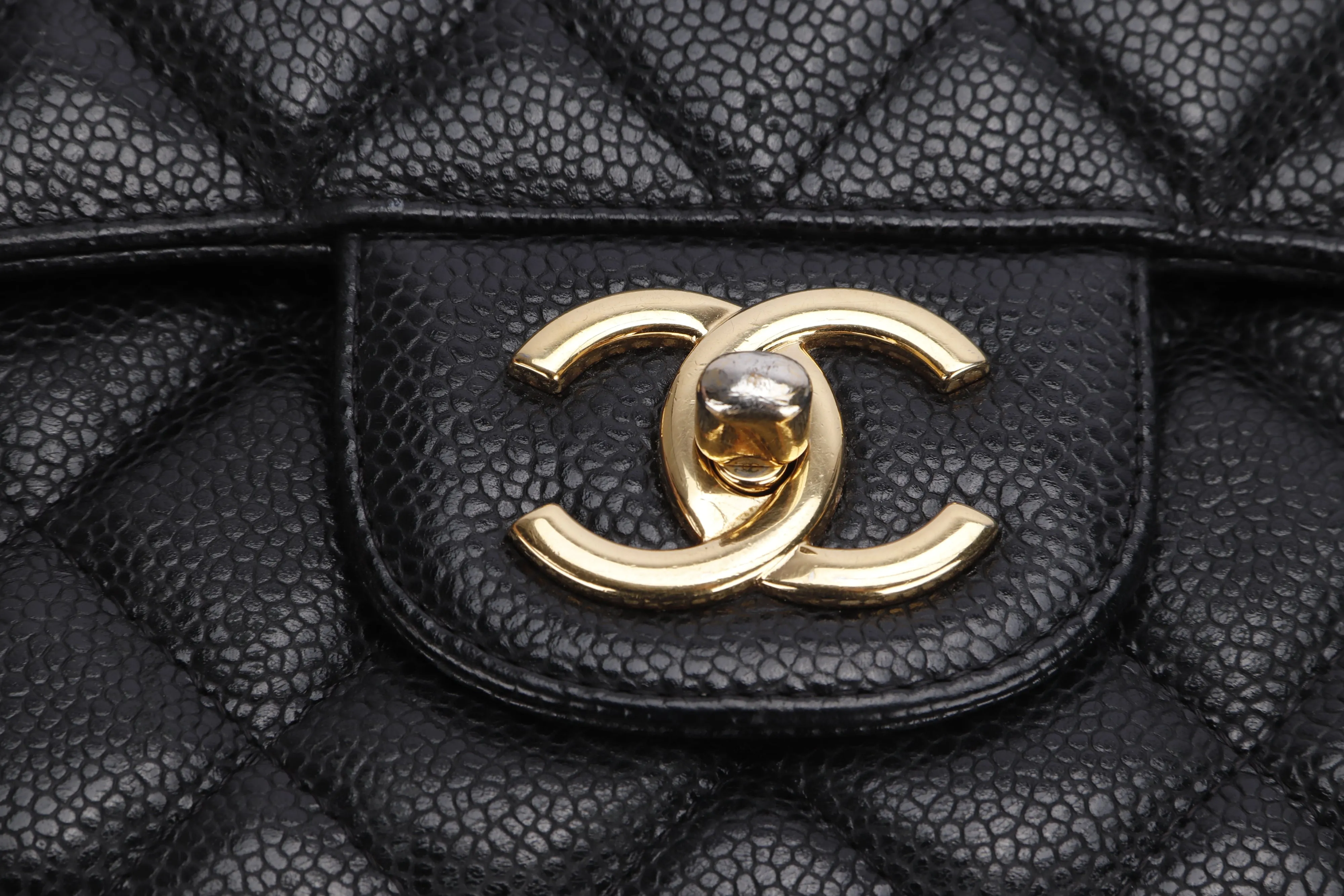 CHANEL CLASSIC FLAP MAXI (1971xxxx) BLACK CAVIAR LEATHER, GOLD HAREDWARE, WITH CARD, NO DUST COVER