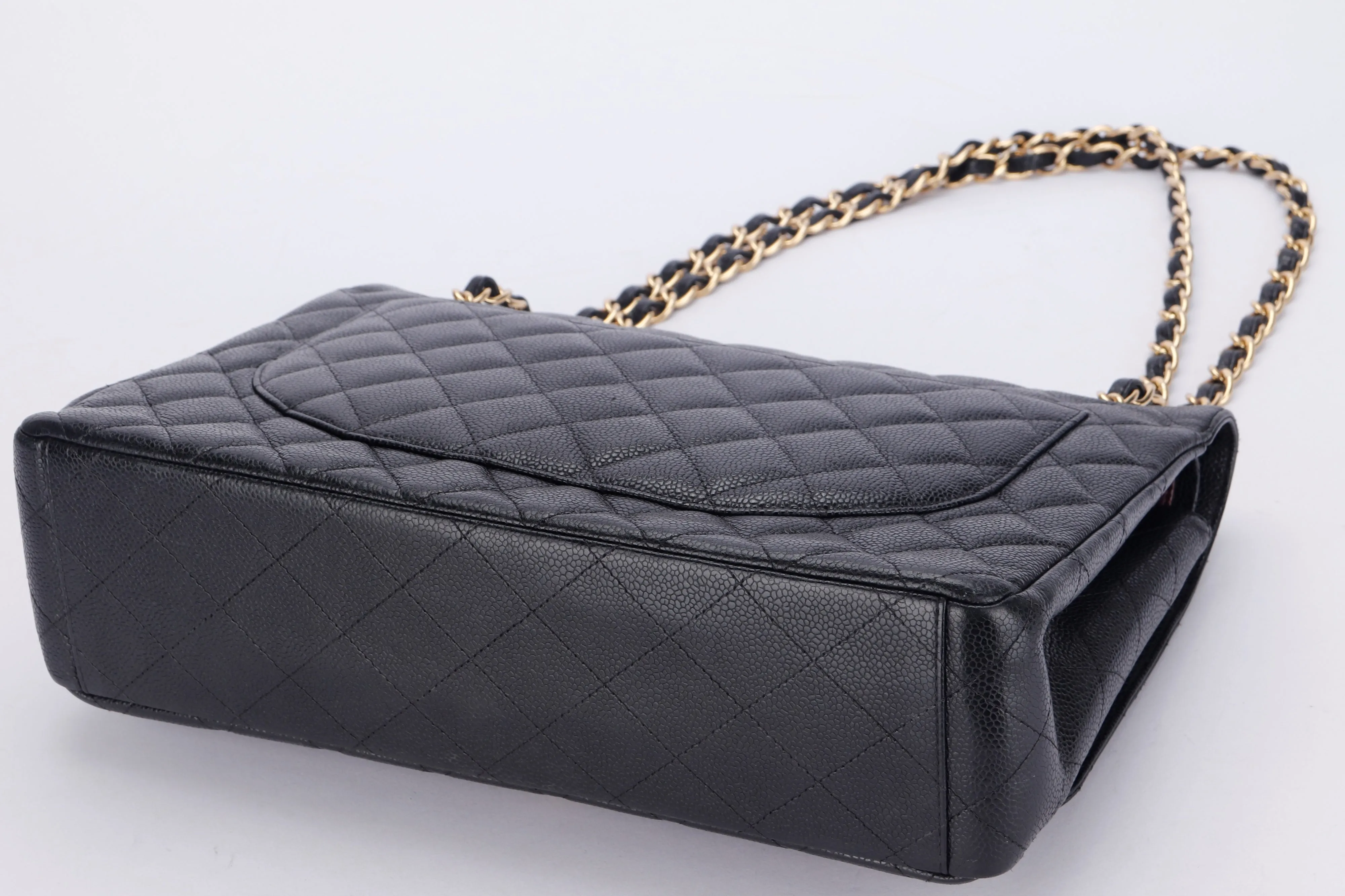 CHANEL CLASSIC FLAP MAXI (1971xxxx) BLACK CAVIAR LEATHER, GOLD HAREDWARE, WITH CARD, NO DUST COVER