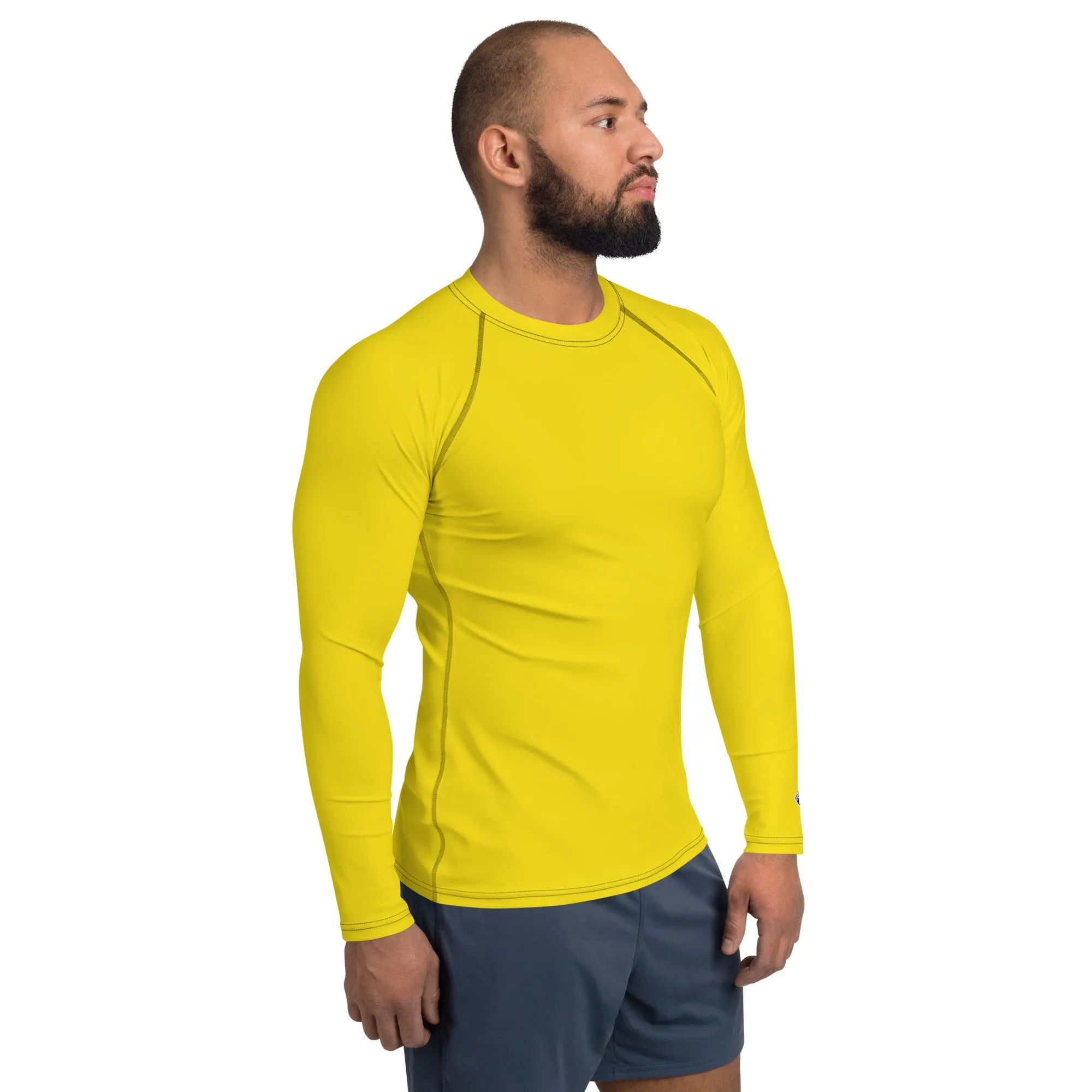 Classic Charm: Men's Solid Color Long Sleeve Rash Guard - Golden Sun