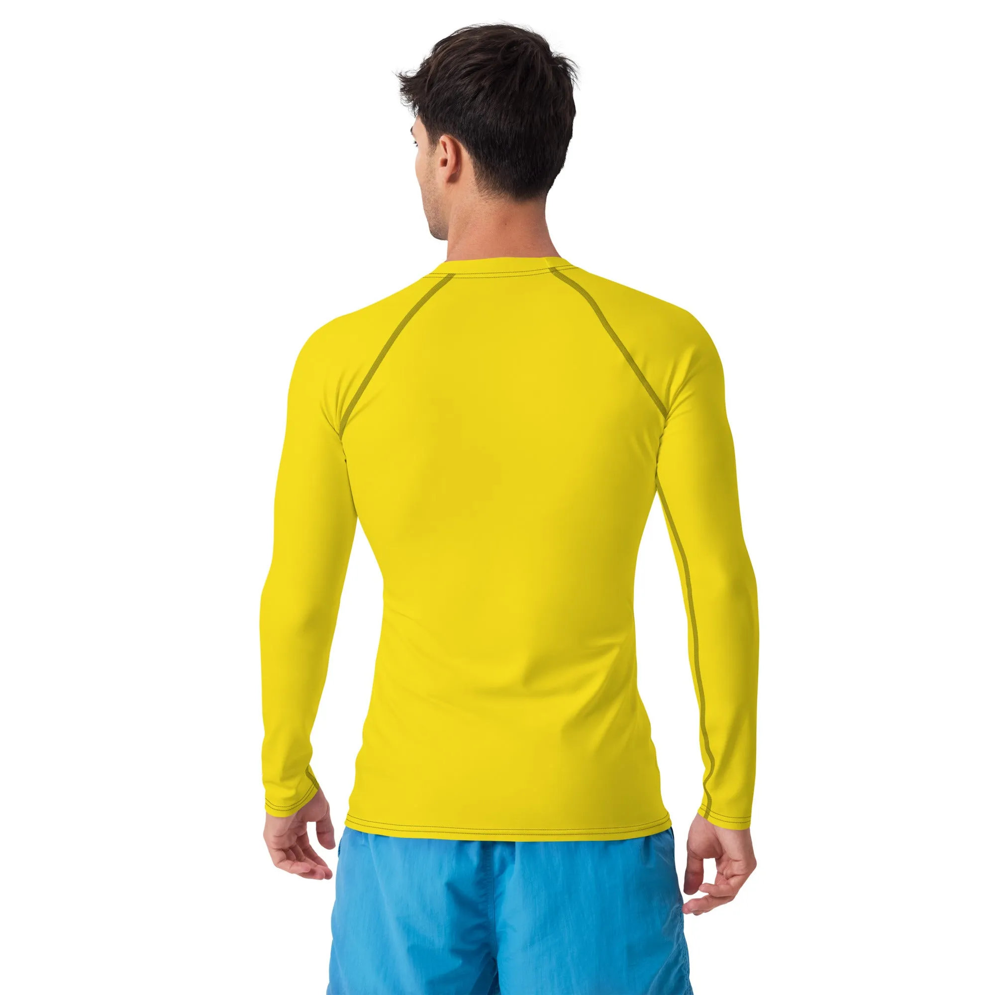 Classic Charm: Men's Solid Color Long Sleeve Rash Guard - Golden Sun