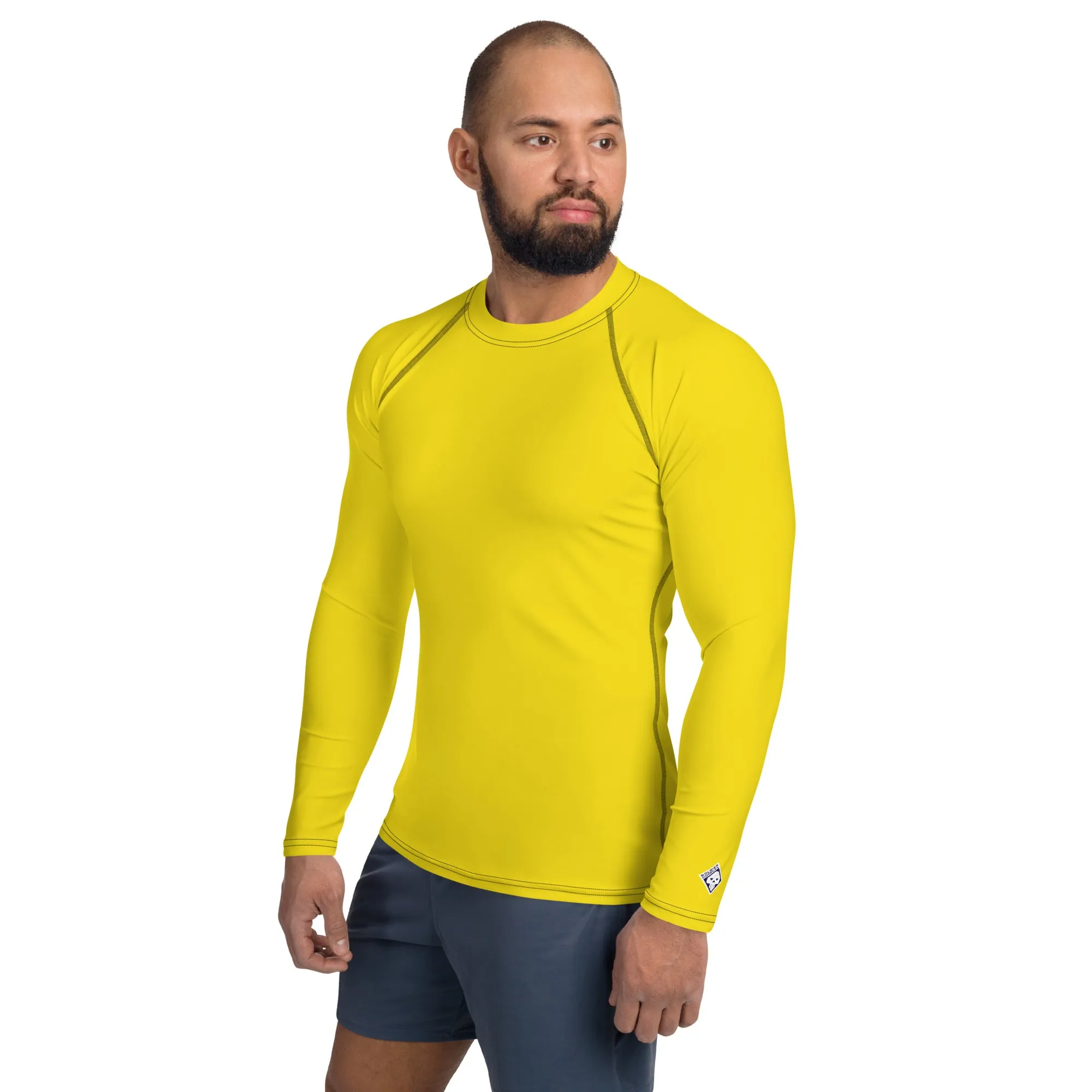 Classic Charm: Men's Solid Color Long Sleeve Rash Guard - Golden Sun