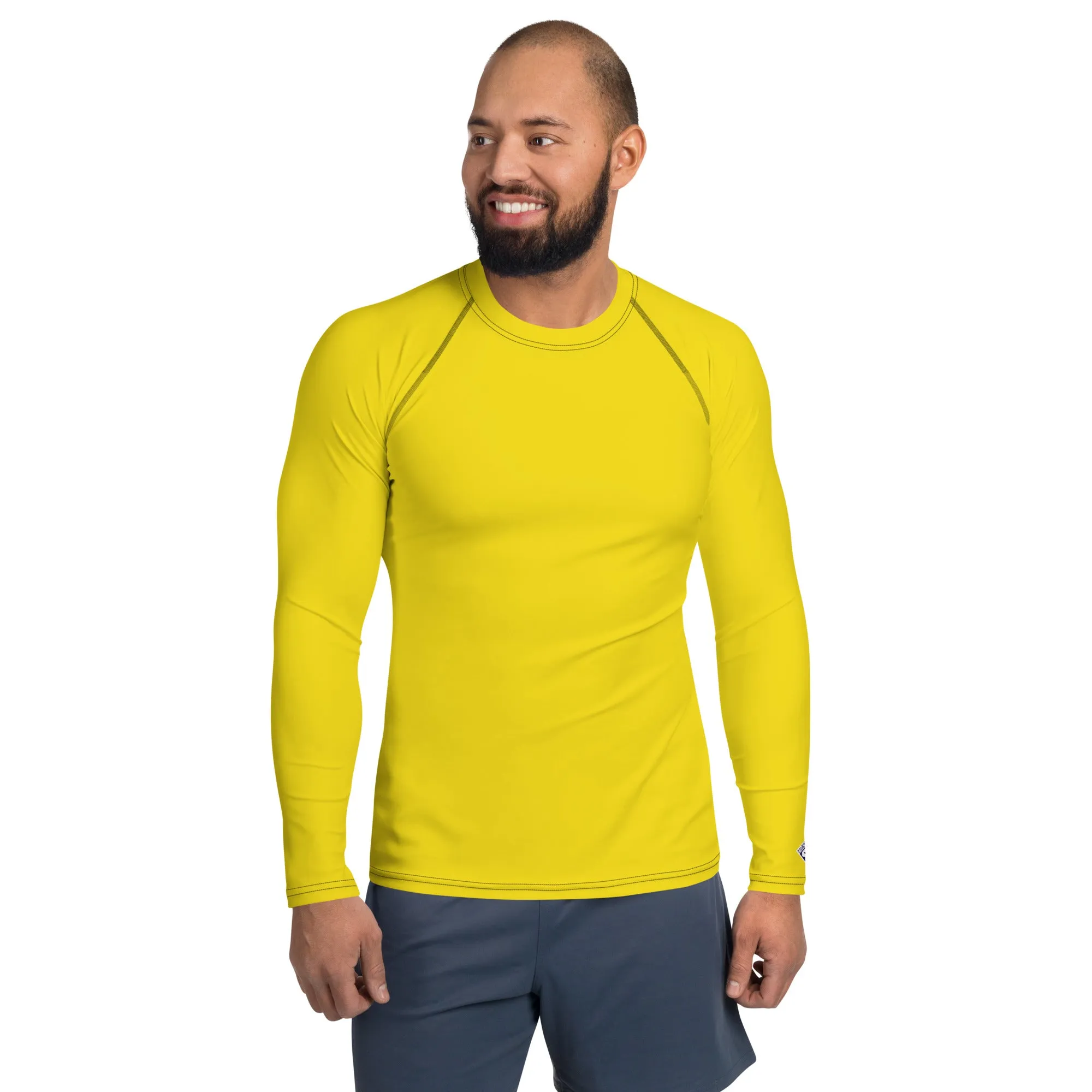 Classic Charm: Men's Solid Color Long Sleeve Rash Guard - Golden Sun