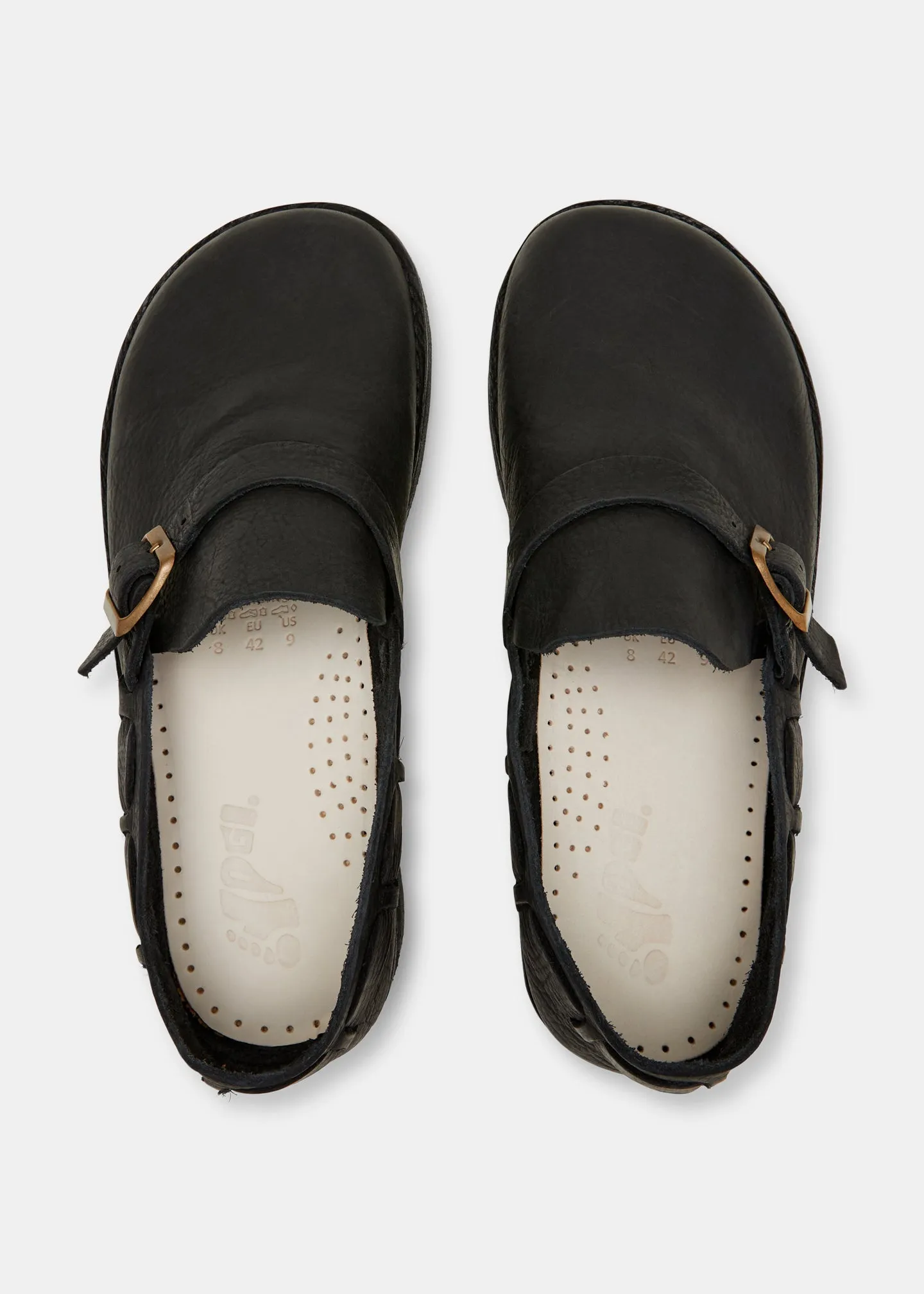 Corso Leather Buckle Monk Shoe On Crepe - Black