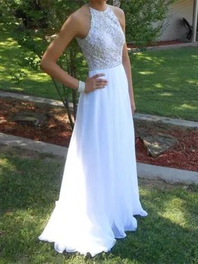 Custom Made A Line High Neck White Long Prom Dresses. White Formal Dresses