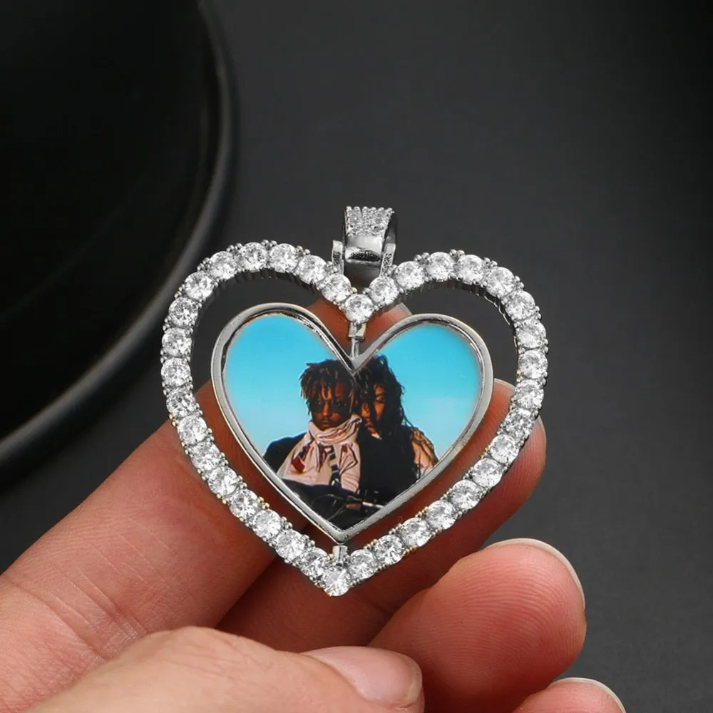 Custom Made Photo Heart Rotating Double-sided Medallions Necklace Christmas Gifts