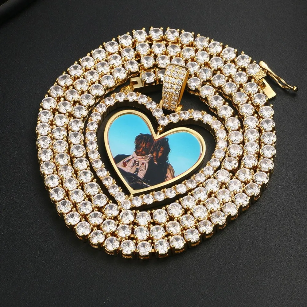 Custom Made Photo Heart Rotating Double-sided Medallions Necklace Christmas Gifts