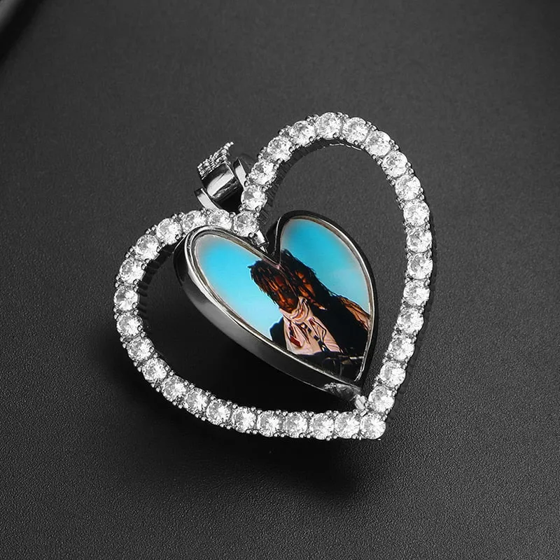 Custom Made Photo Heart Rotating Double-sided Medallions Necklace Christmas Gifts