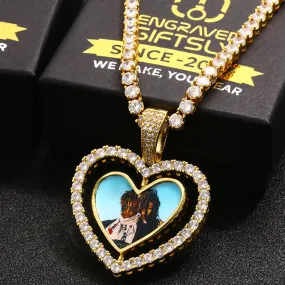 Custom Made Photo Heart Rotating Double-sided Medallions Necklace Christmas Gifts