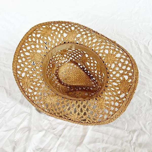 Cutout Visor Roll-Brim Western Cowboy Straw Hat 15251387C