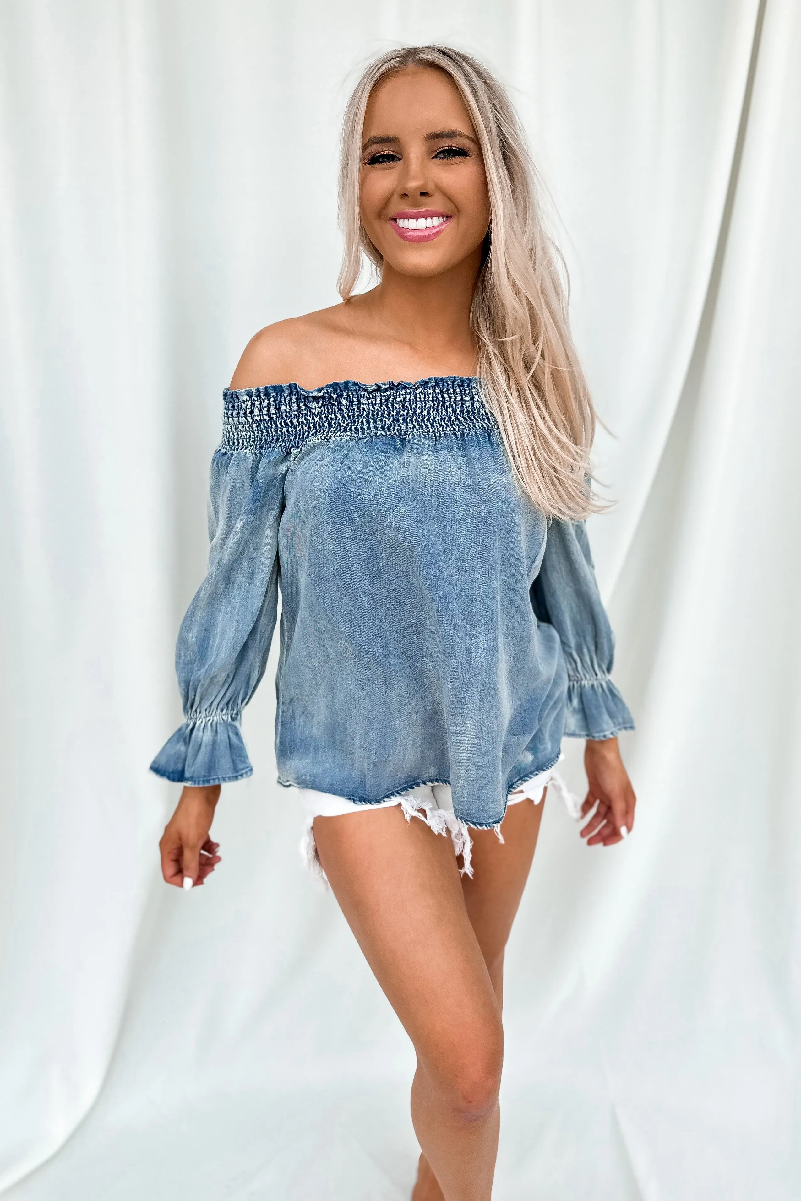 Denim On Denim Off Shoulder Top