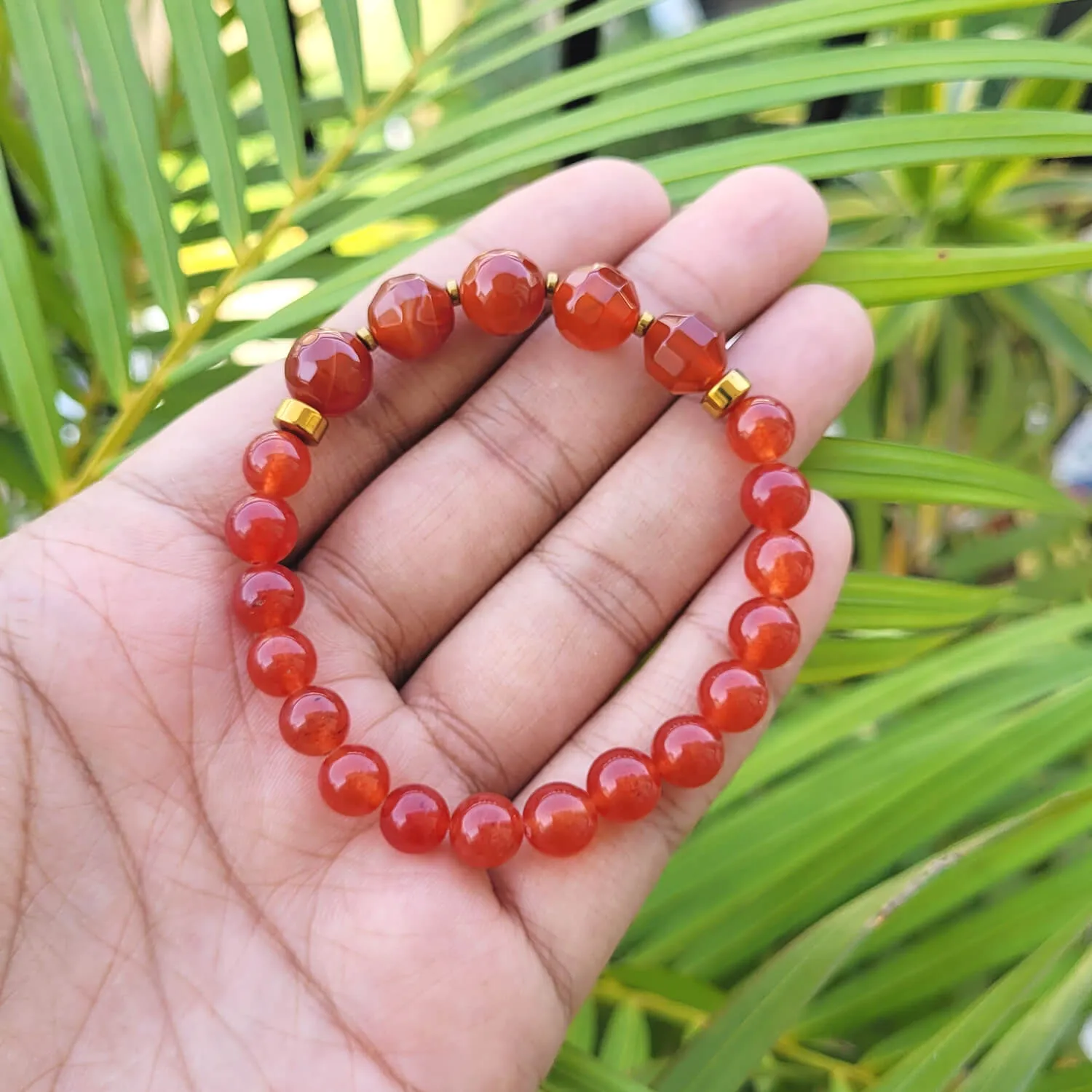 Diamond Cut Red Carnelian With Golden Hematite Natural Stone Bracelet